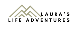 Laura's Life Adventures Logo with Green Mountain