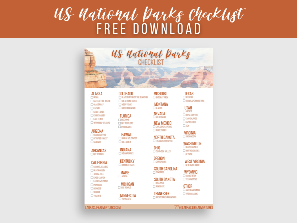 Free National Park Checklist Graphic