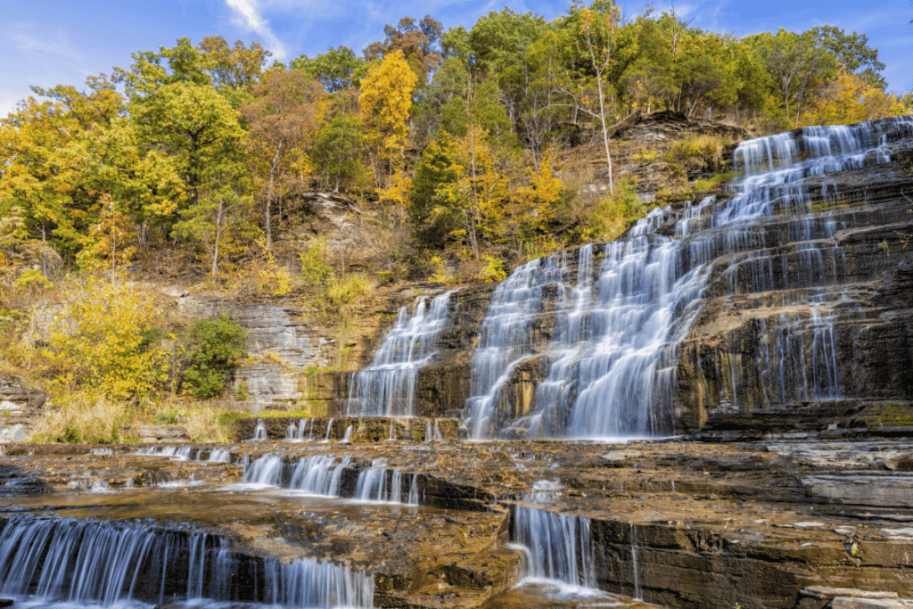 Hector Falls in the Fall, one of the top 7 waterfalls in Finger Lakes NY