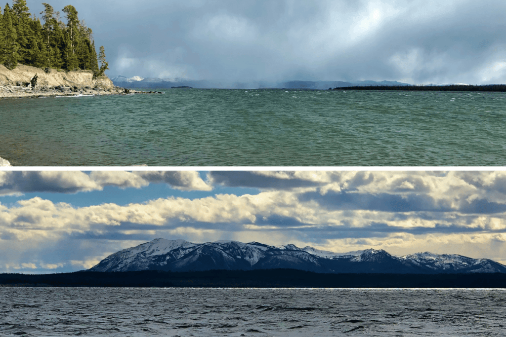 Yellowstone Lake with Snow Capped Mountains