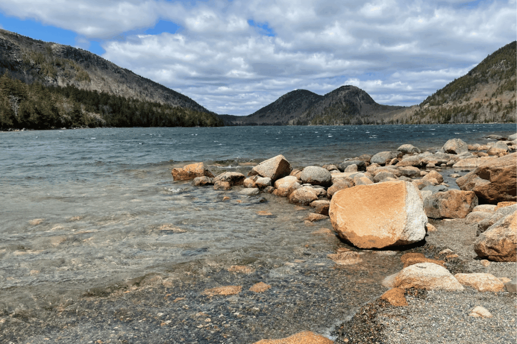 Jordan Pond from near the tea house looking out towards the Bubbles in Acadia National Park.