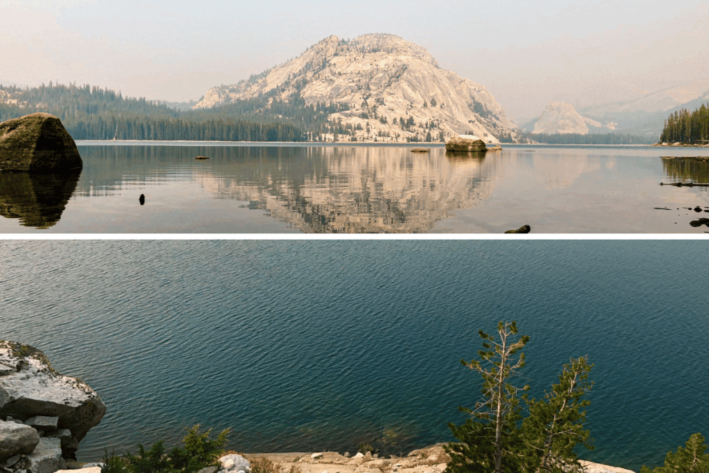 Tenaya Lake in Yosemite National Park during wildfire season.