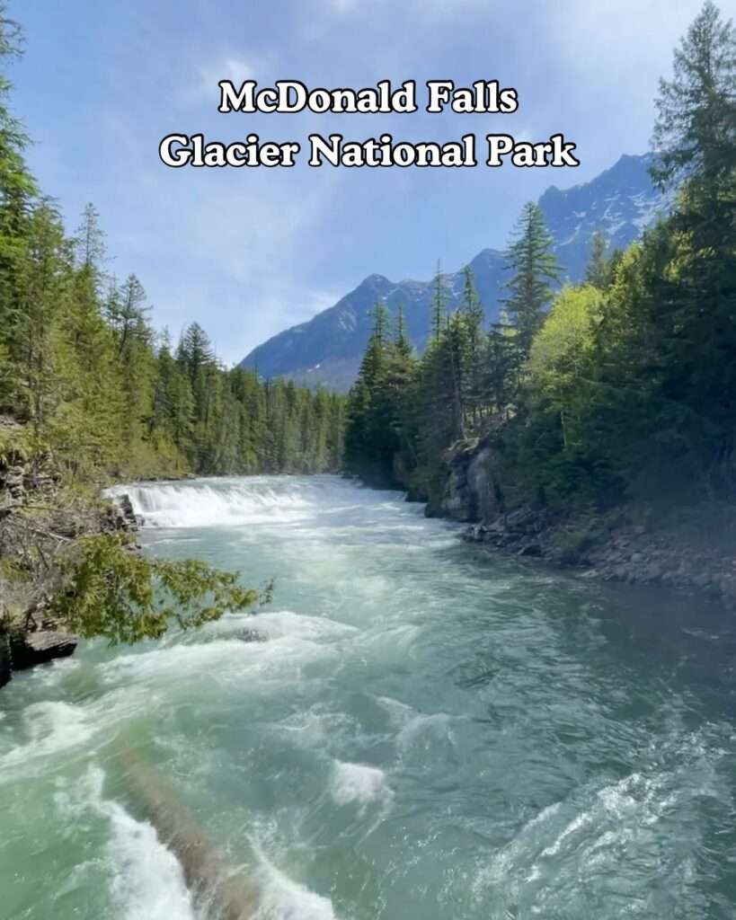 McDonald Falls in Glacier National Park from the parking lot of the overlook