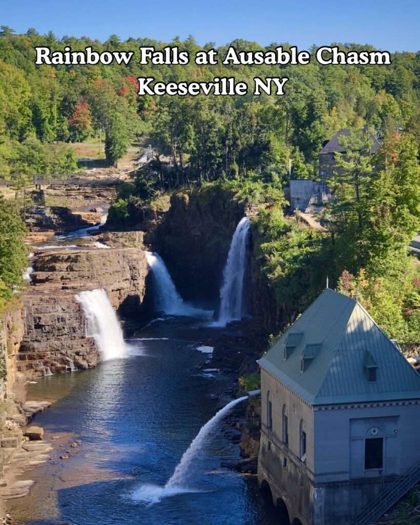 Rainbow Falls in the adirondacks in New York at the Ausable Chasm Bridge